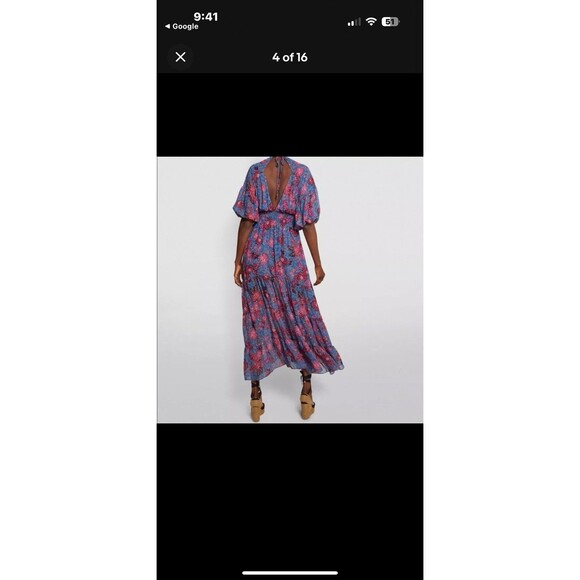 MISA Los Angeles Pippa Floral Tiered Maxi Dress Open Back Night Blooms M $375 - Picture 6 of 10